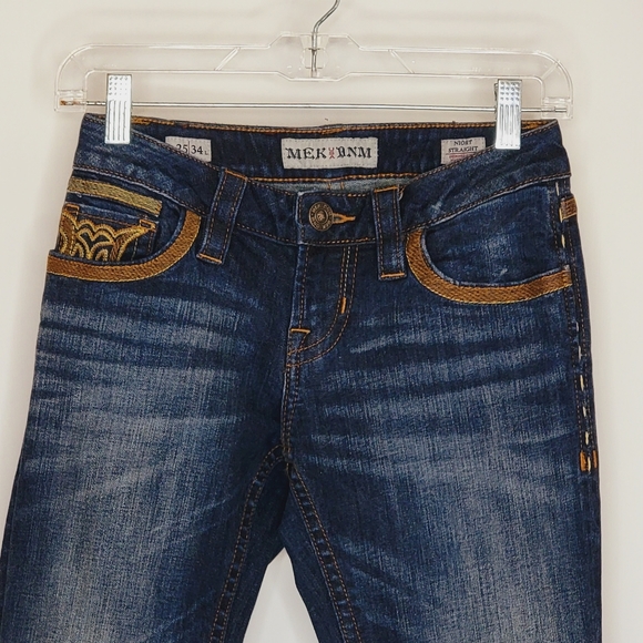 MEK USA DNM Designer Denim Jeans Gold Accent Niort Straight Leg Size 25x34 - Picture 2 of 15